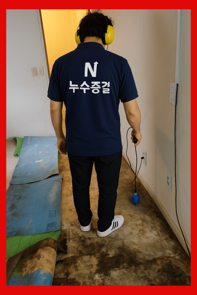 하남 아랫집 베란다 천장 페인트 박리 피해 현장]